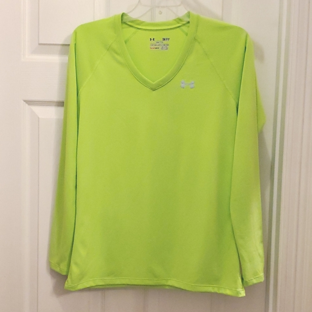 Under Armour Women's Semi-Fitted Lime Green Long Sleeve Vneck Heatgear